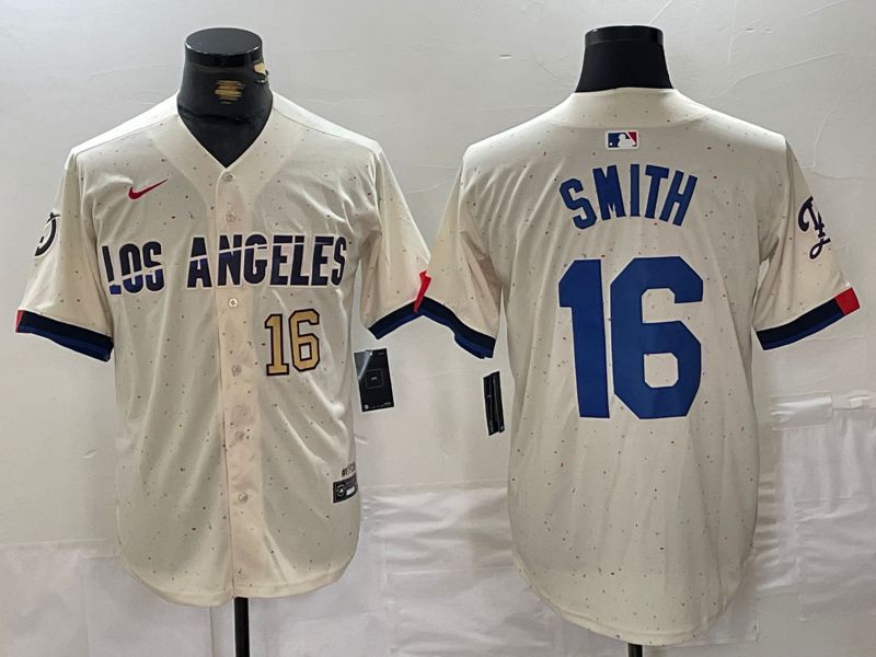 Men Los Angeles Dodgers 16 Smith Cream Fashion Nike Game MLB Jersey style 4